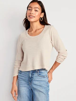 Cropped Waffle-Knit Scoop-Neck T-Shirt for Women | Old Navy (US)