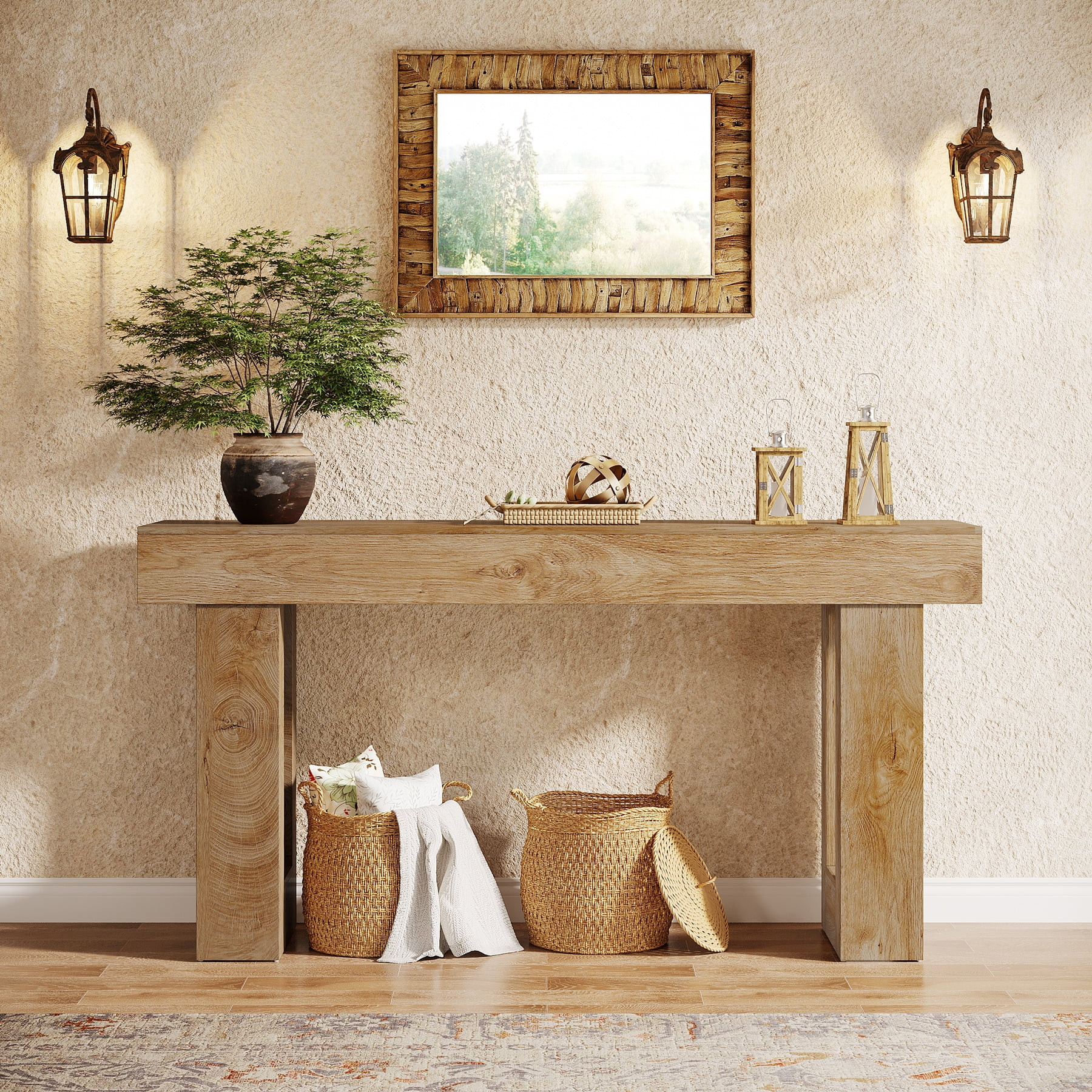 Lantine 63" Long Console Table, 2-Tier Wooden Narrow Rectangular Sofa Table Behind Couch, Farmhou... | Walmart (US)