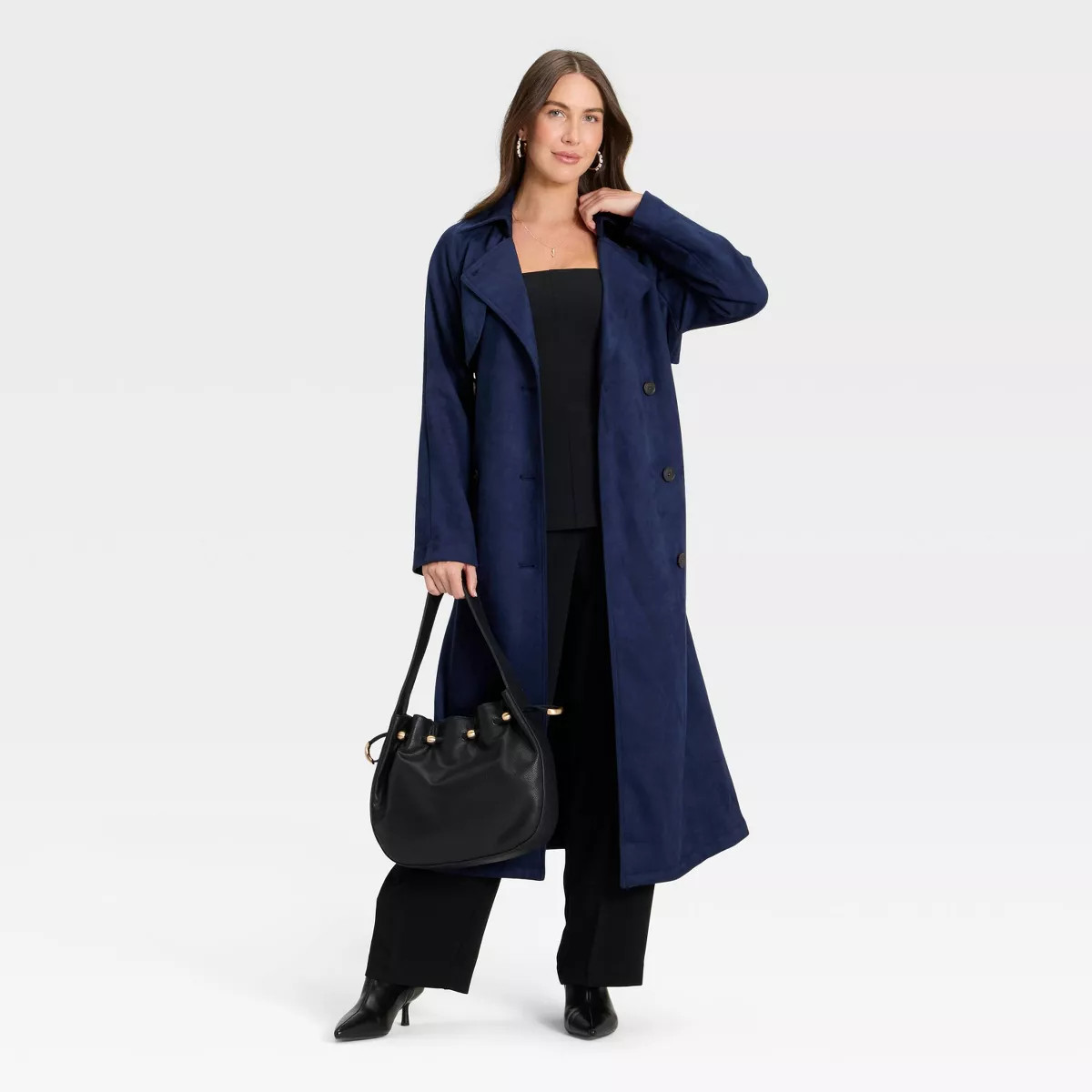 Women's Faux Suede Trench - A New Day™ Navy M | Target