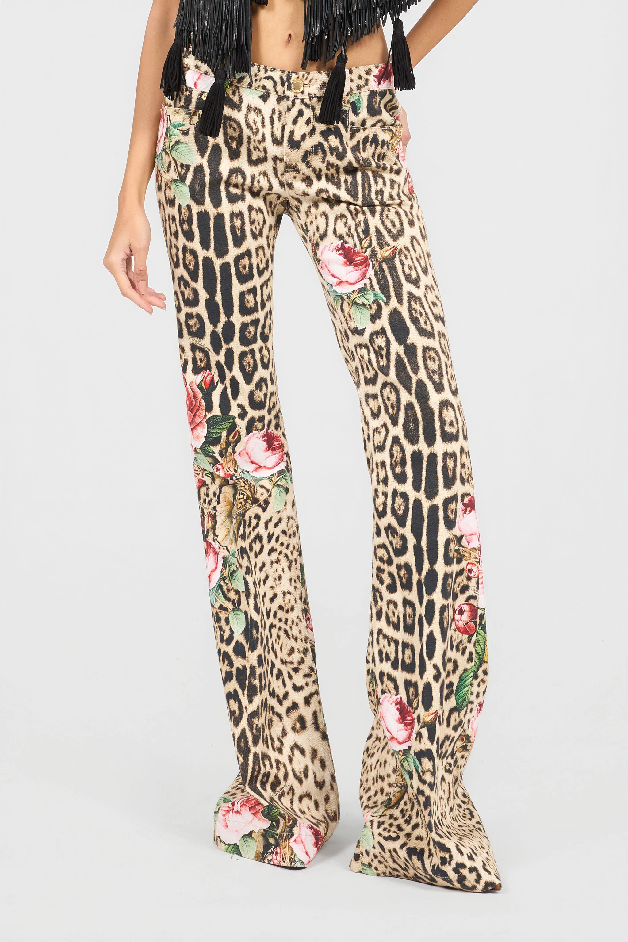 Jaguar Roses Print Flared Jeans | Roberto Cavalli