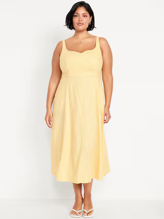 Fit & Flare Sleeveless Linen-Blend Midi Dress | Old Navy (US)