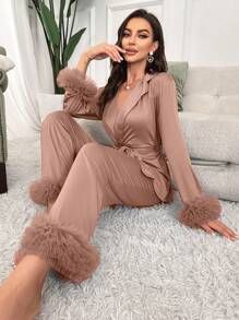 Women's Mesh Spliced Satin Pajama Set | SHEIN