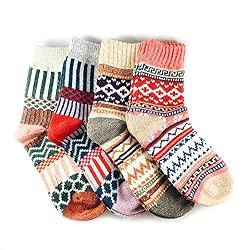JOYCA & Co. 3-5 Pairs Womens Multicolor Fashion Warm Wool Cotton Thick Winter Crew Socks | Amazon (US)