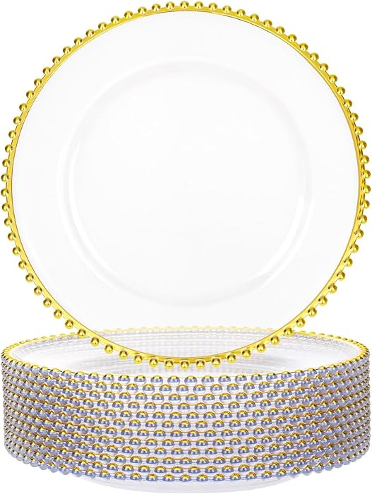 supernal 12pcs Clear Charger Plates Plastic Gold Chargers With Beaded Rimmed 13Inch Set of 12 Pre... | Amazon (US)