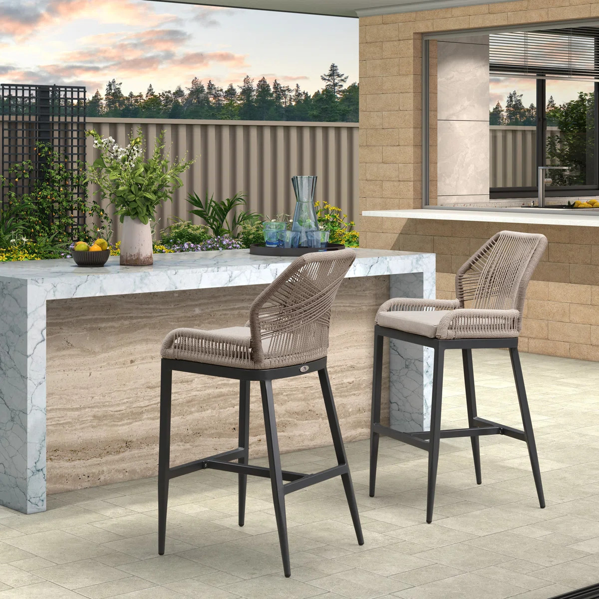 Idlir Aluminum Outdoor 28.5'' Bar Stool with Cushion (Set of 2) | Wayfair North America