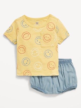 Little Navy Organic-Cotton Pocket T-Shirt and Shorts Set for Baby | Old Navy (US)