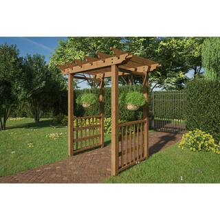New England Arbors Springwood 92 in. x 62.5 in. Golden Brown Cedar Flat Top Arbor-VA68900 - The H... | The Home Depot