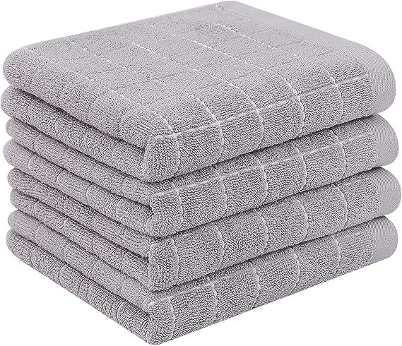 Homaxy 100% Cotton Terry Kitchen Towels(Grey, 13 x 28 Inches), Checkered Designed, Soft and Super... | Amazon (US)