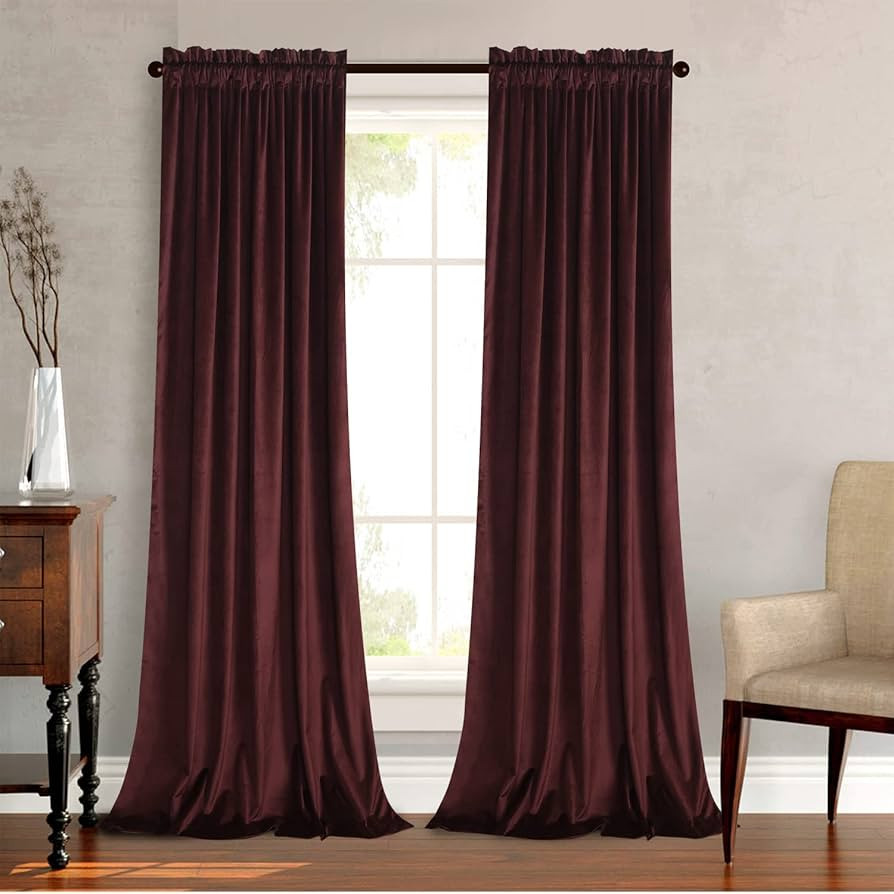 Roslynwood Ruby Wine Velvet Curtains 84 inch for Living Room - Blackout Thermal Insulated Curtain... | Amazon (US)