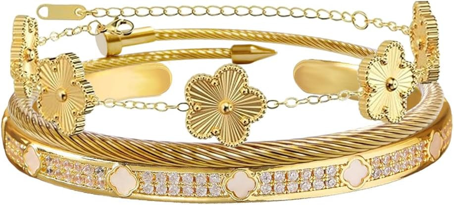 Gold Bangle Bracelets for Women Personalized Cubic Zirconia Love Bracelets 18K Gold Plated Bangle... | Amazon (US)