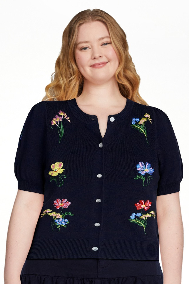 Free Assembly Women's and Women's Plus Embroidered Cardigan Sweater with Puff Sleeves, Lightweigh... | Walmart (US)