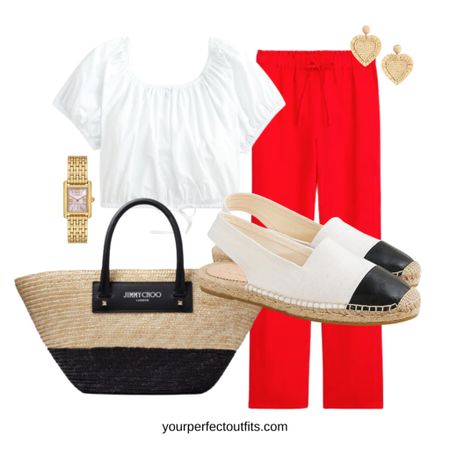 Summer casual outfits with a red linen trousers 
Perfect summer outfits 