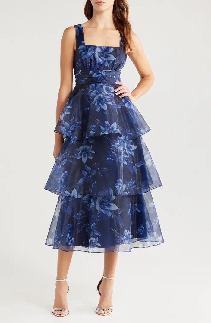 Lulus Floral Organza Tiered Midi Dress | Nordstrom | Nordstrom