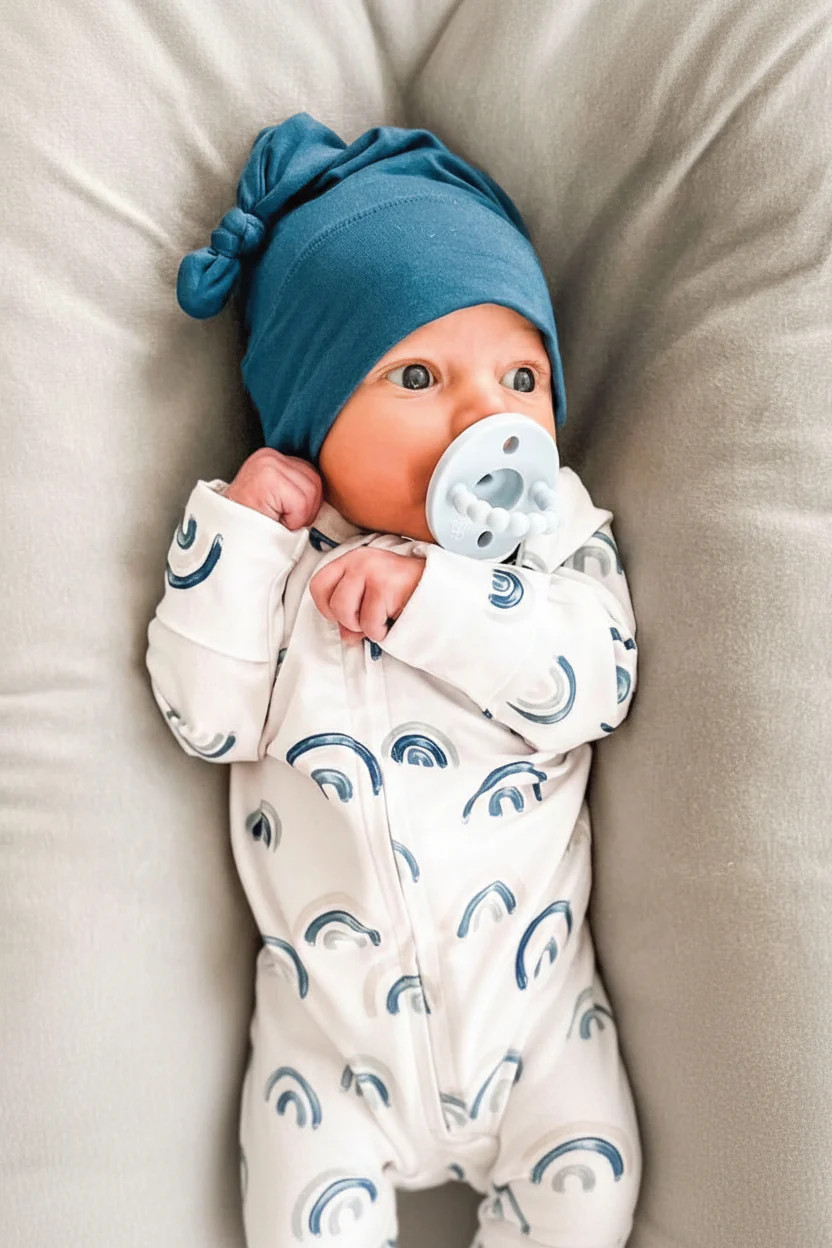 Brooks' Blue Rainbows Zipper Footie | Caden Lane