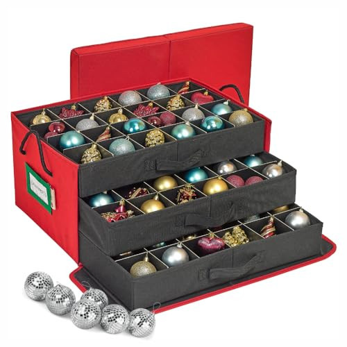 HOLDN’ STORAGE Christmas Ornament Storage Box with Dividers, Holds 72 Ornaments (3 Inch), Large Ball Storage Container with 3 Removable Trays, Durable and Portable - Red | Amazon (US)