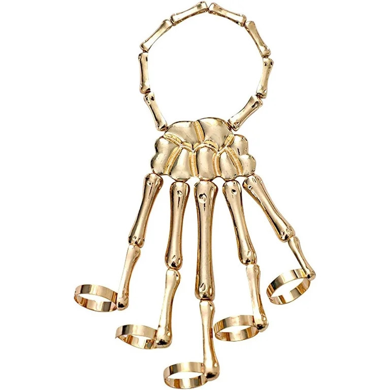 Gothic Halloween Skull Skeleton Metal Fingers Hand Bone Bracelet with Adjustable Ring Wristband H... | Walmart (US)