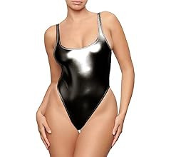 Metallic Swimwear for Women, Retro 70s One Piece Shiny Bathing Suit High Cut Rave Wear Disco Body... | Amazon (US)