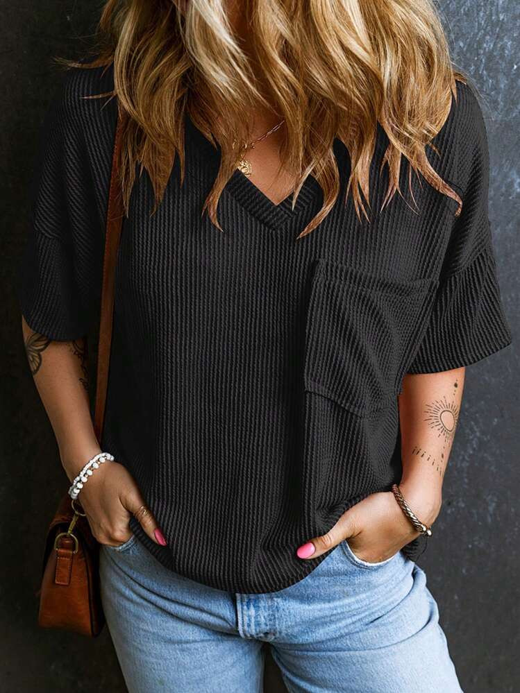 CILKOO Spring/Summer Women's Oversized Twisted Threaded Short-Sleeved T-Shirt | SHEIN