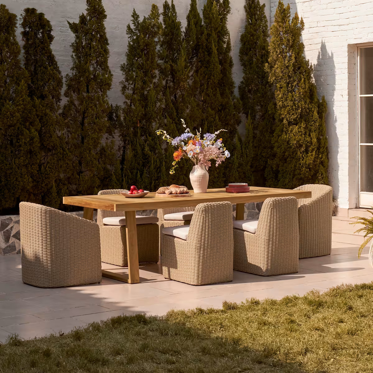 Castlery Rio Outdoor Teak Dining Table Set with 4 Armchairs - Multi Color - Weather-Resistant | Castlery US