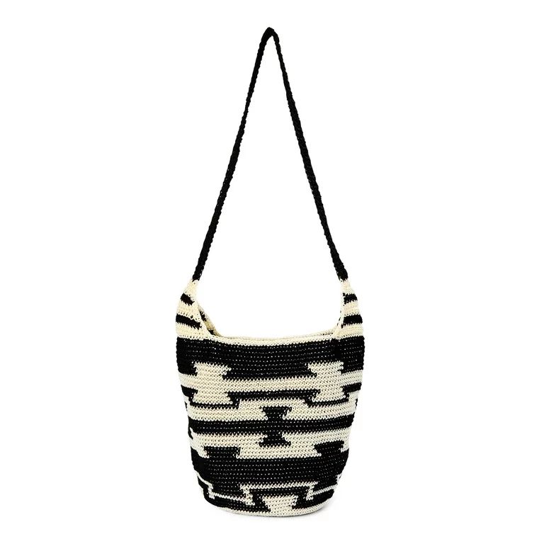 No Boundaries Women's Crochet Hobo Handbag Black White Geo Print | Walmart (US)