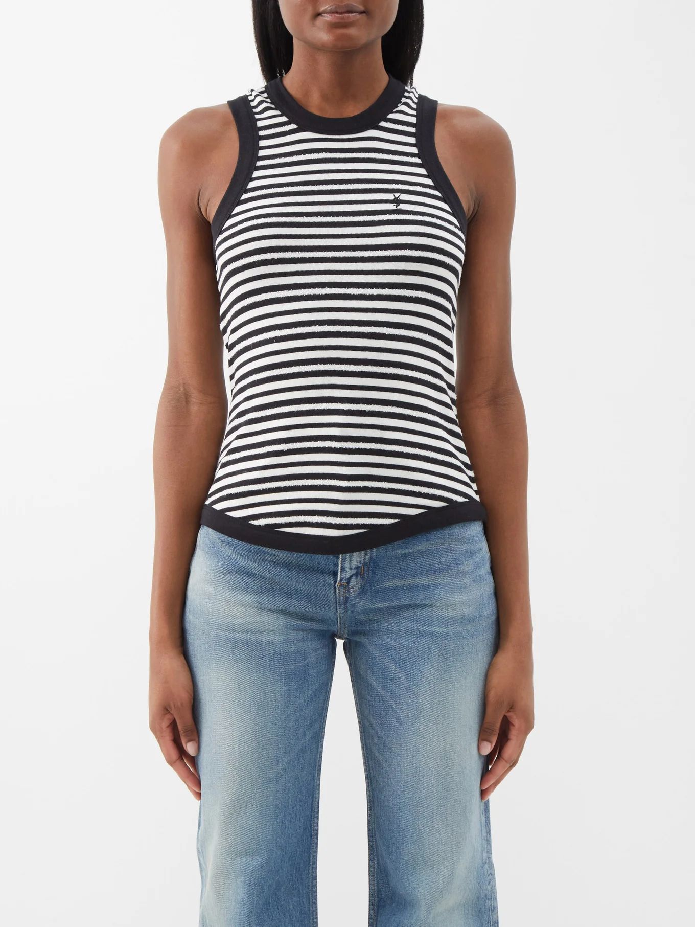 Logo-embroidered striped cotton-blend tank top | Matches (UK)