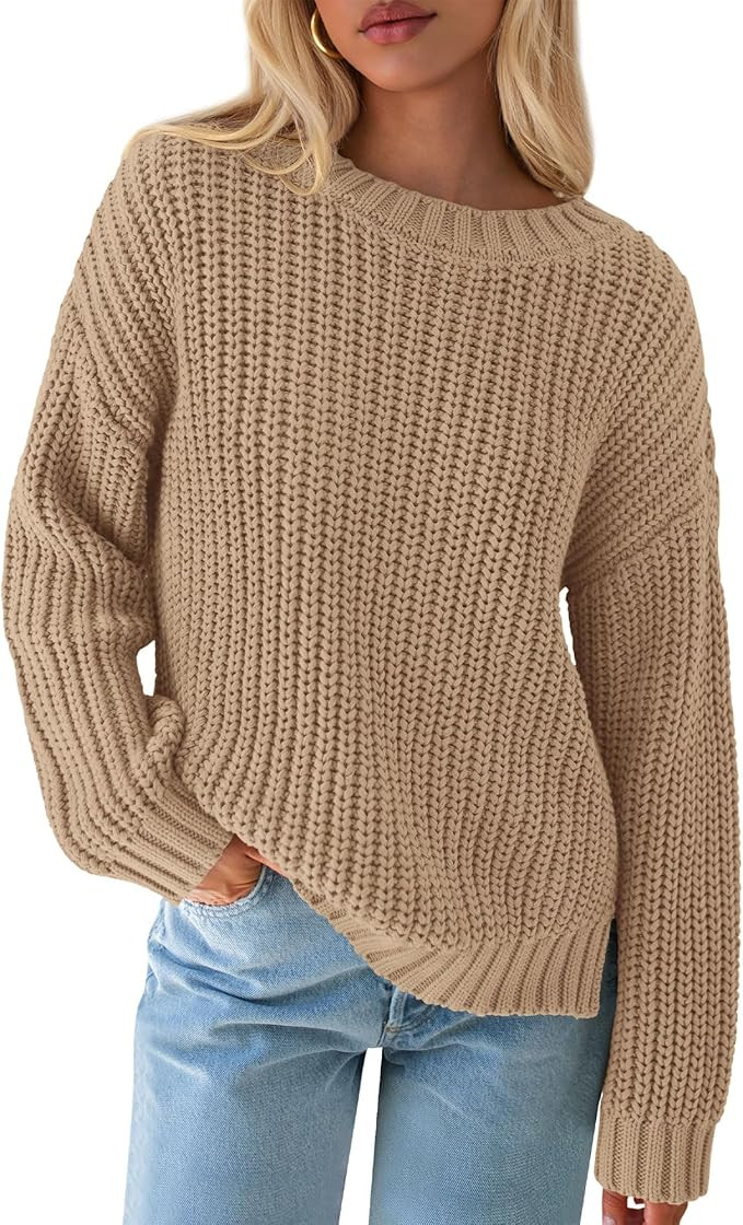 Zenlonr Women Long Sleeve Sweaters 2025 Fall Winter Ribbed Knit Pullover Sweater Casual Loose Cre... | Amazon (US)