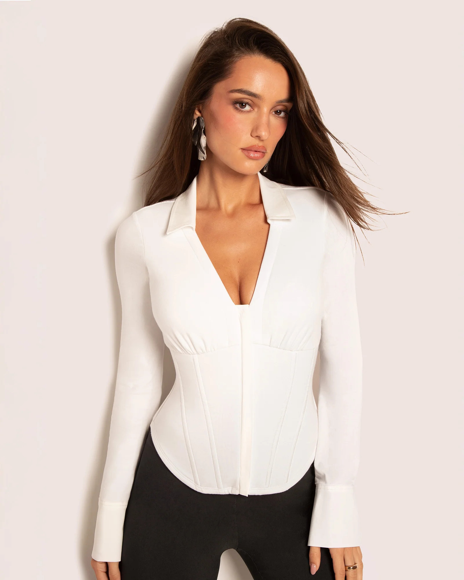 Shirty Long Sleeve Top - White - XXS | TA3