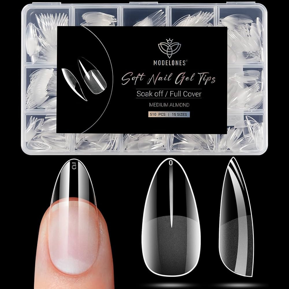 Modelones Almond Fake Nail Tips -510Pcs Medium Soft Gel Nail Tips Almond Shape Pre Etched Half Ma... | Amazon (CA)