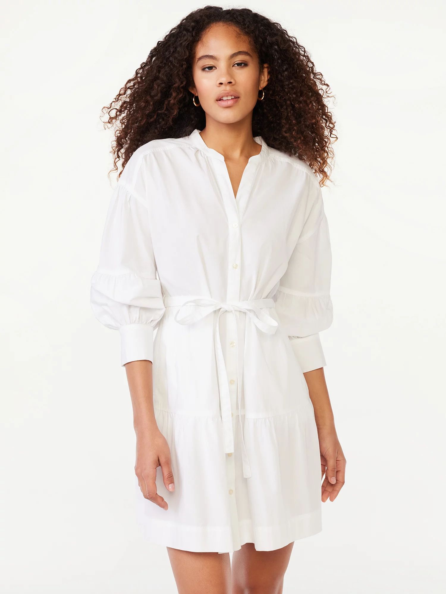 Free Assembly Women's Tiered Mini Shirt Dress with Long Sleeves, Sizes XS-XXL | Walmart (US)