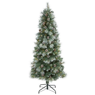 6ft. Frosted Tip Pine Artificial Christmas Tree with 250 Clear Lights, Cones & 588 Branches – Snow-Kissed Holiday X-Mas Tree | Target