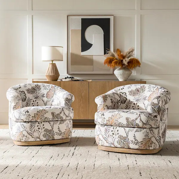 Loki Farmhouse Upholstered Swivel Barrel Chair Set of 2 By HULALA HOME - Green | Bed Bath & Beyond