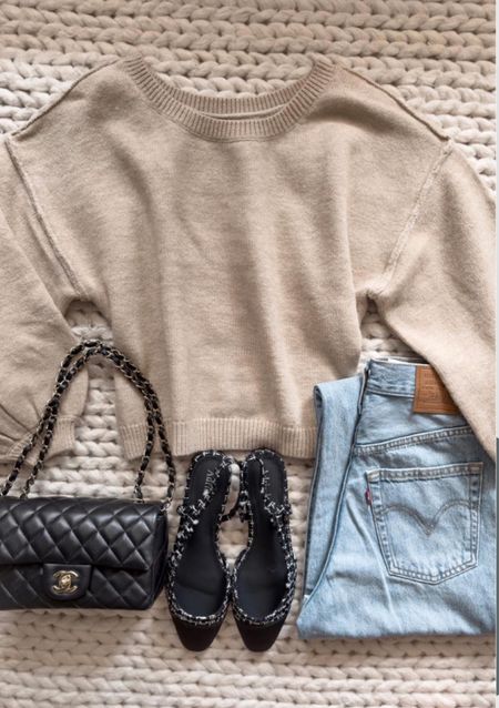 Spring outfit 
Levi’s 
Spring 
Cropped sweater
Chanel bag 
#LTKSeasonal #LTKfindsunder50 #LTKshoecrush