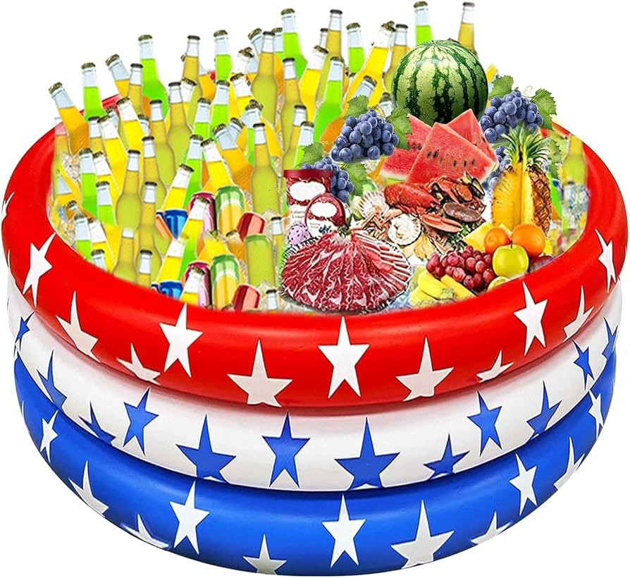 American Flag Inflatable Cooler, Pool Party Decorations 130+ Cans Large Drink Cooler with Red Whi... | Amazon (US)
