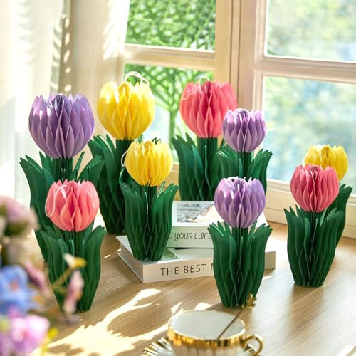 SUNBEAUTY Flower Honeycomb Decor Tulips Table Centerpieces Spring Decoration for Home Office Paper Flower Tulip Honeycomb Decor for Garden Party Mothers Day Decoration Easter Party Birthday Tea Party | Amazon (US)