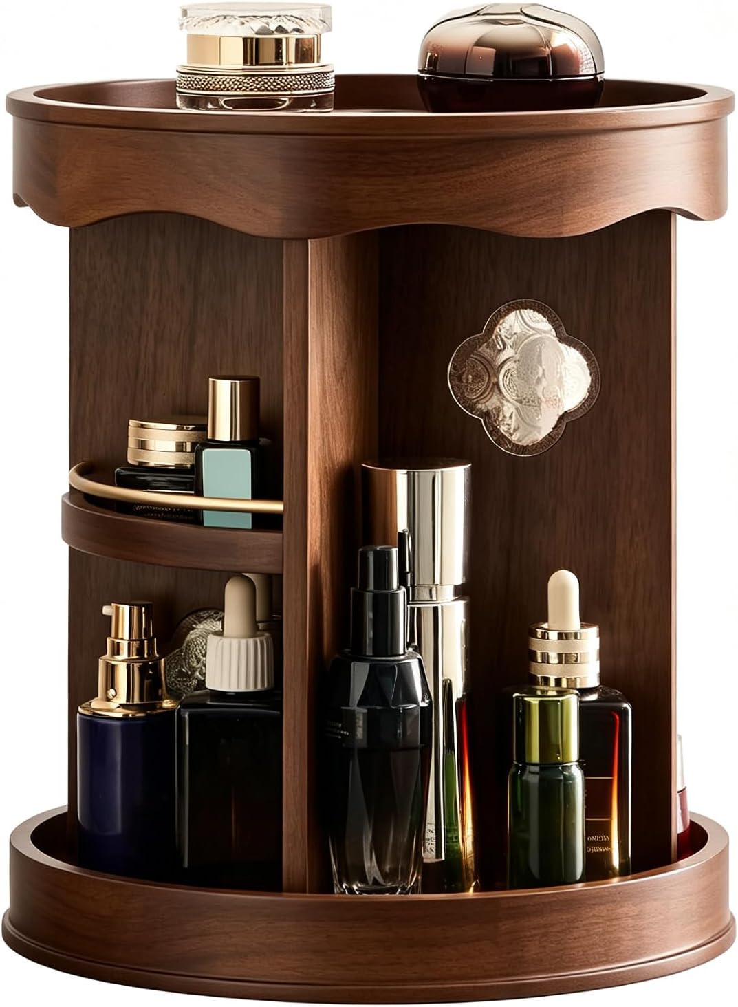 Wenseny 360° Rotating Walnut Wood Makeup Organizer, 11.2" Cosmetic Caddy | Amazon (US)