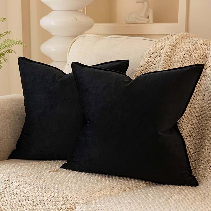 JUSPURBET Black Decorative Velvet Throw Pillow Covers 16x16 inch Set of 2,Broadside Soft Cushion ... | Amazon (US)