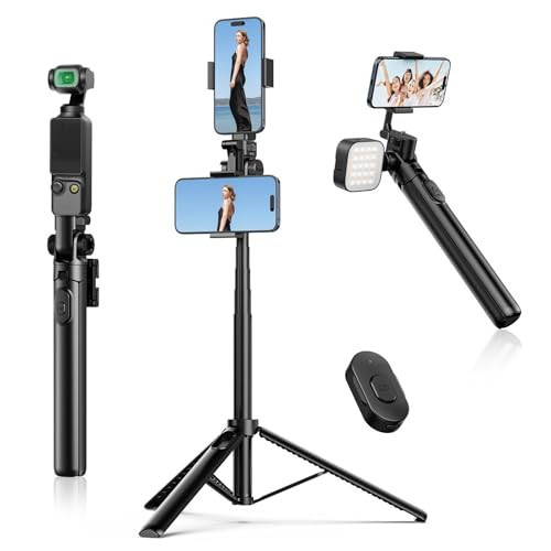 ULANZI MT-70 Extendable Tripod, 63" Selfie Stick Vlog Tripod Stand with 2 Phone Clips as Teleprompter, 360° Rotate Camera Holder for iPhone, Sony, Canon, DJI Osmo Nano, Lightweight for Travel, Black | Amazon (US)