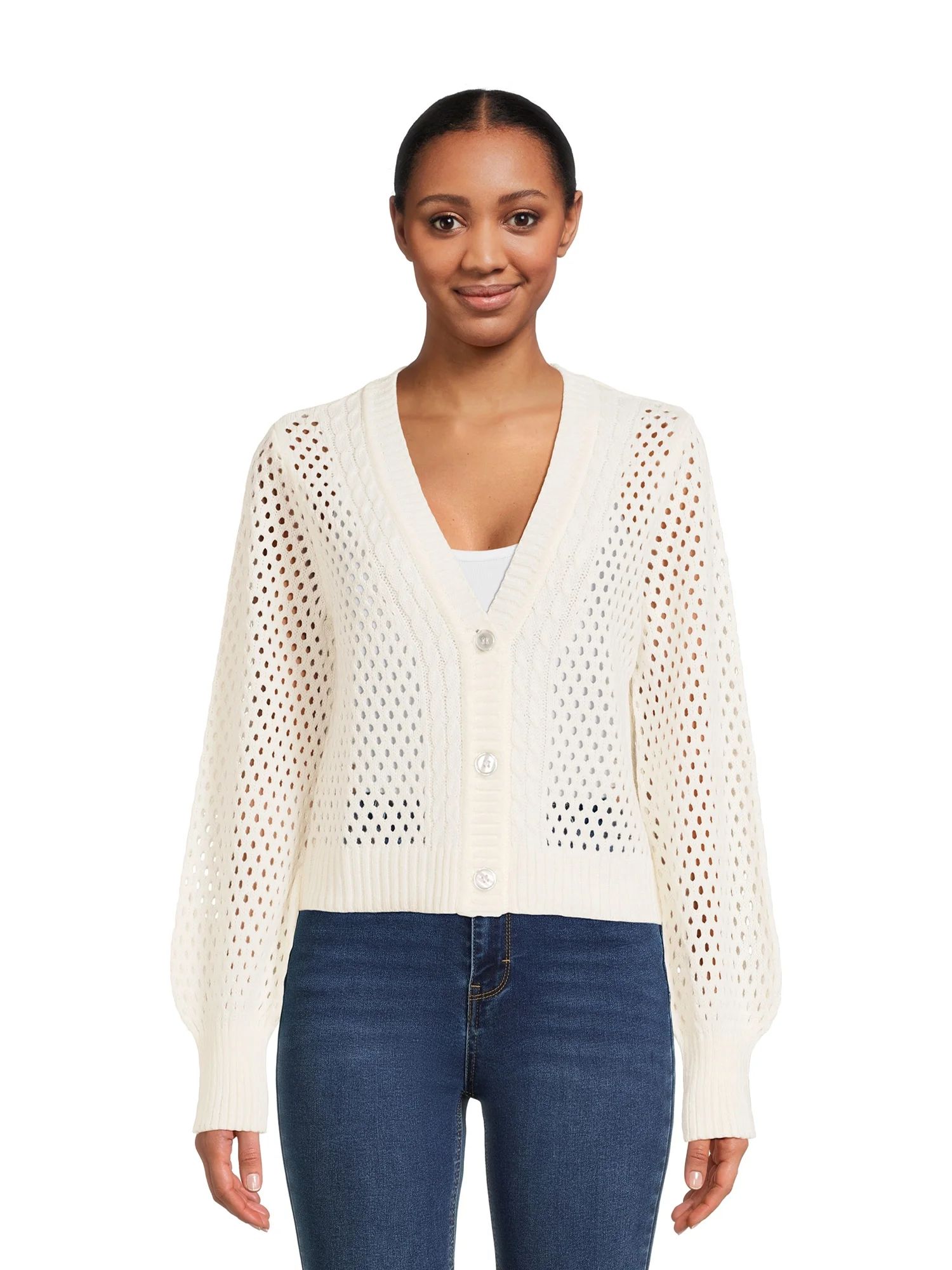 No Boundaries Juniors Mesh Sweater Cardigan, Midweight, Sizes XS-3XL | Walmart (US)