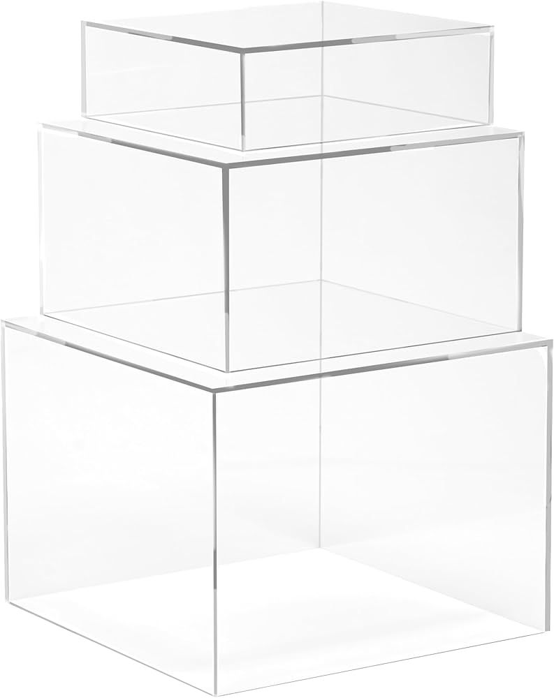 Set of 3 Crystal Clear Acrylic Cube Display Nesting Risers with Hollow Bottoms, Transparent | Amazon (US)