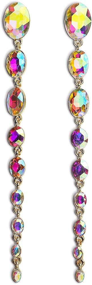 Long Crystal Beaded Tassel Teardrop Dangle Chain Earrings for Women - Big Boho Extravagant Sparkl... | Amazon (US)