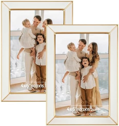 Frametory Enamel Picture Frame - 4x6 Gold Metal Edge White Enamel Picture Frame With Easel and Ve... | Amazon (US)