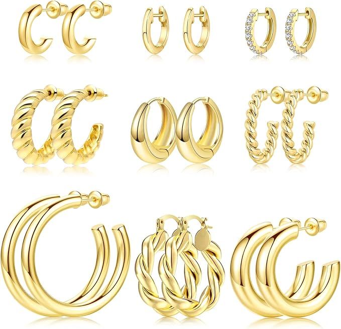 Adoyi Gold Hoop Earrings Set for Women Gold Twisted Huggie Hoops Earrings 14K Plated for Girls Gi... | Amazon (US)