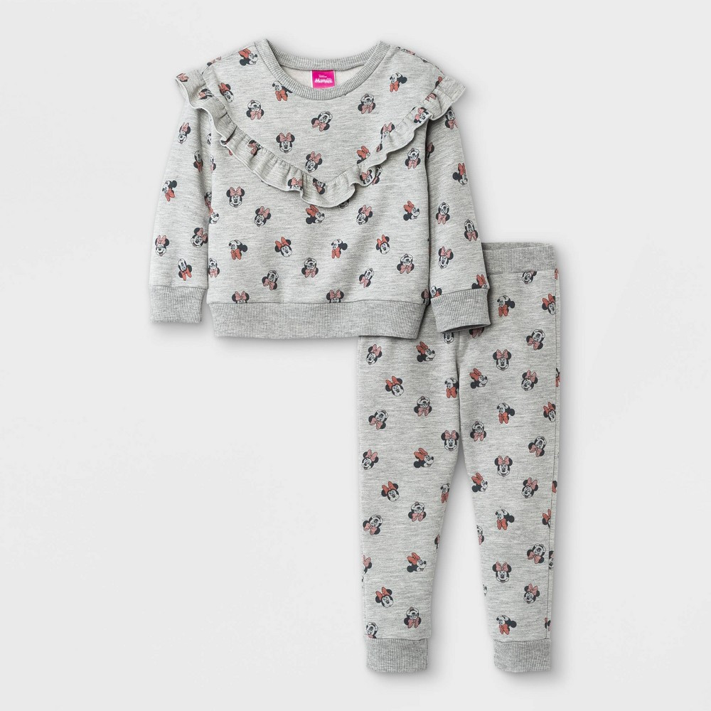 Toddler Girls' 2pc Minnie Mouse Fleece Pullover and Joggers Set - Gray 12M | Target