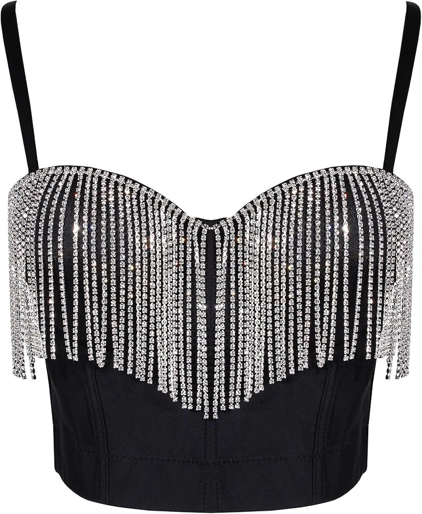 Erinaco Women's Rhinestone Diamond Tank Top Color Beaded Sling Tube Top Bustier Vest Crop Top Sex... | Amazon (US)