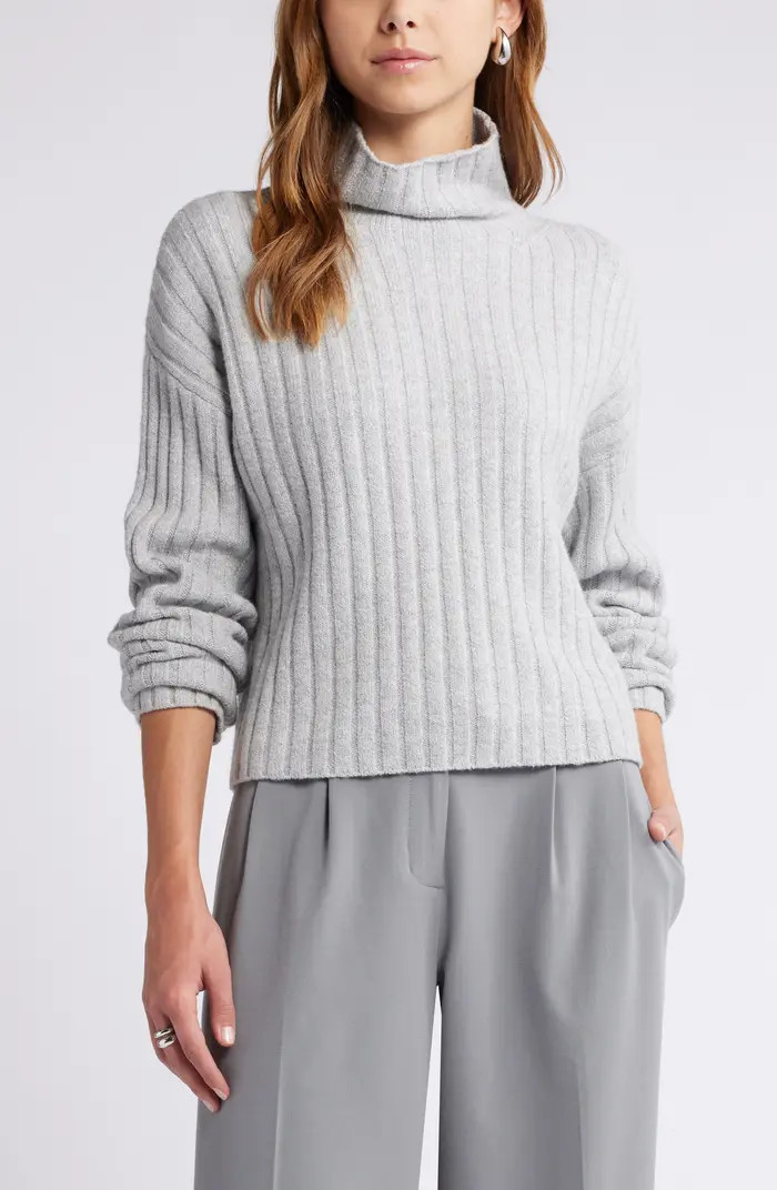 Women's Cotton Blend Rib Funnel Neck Sweater | Nordstrom