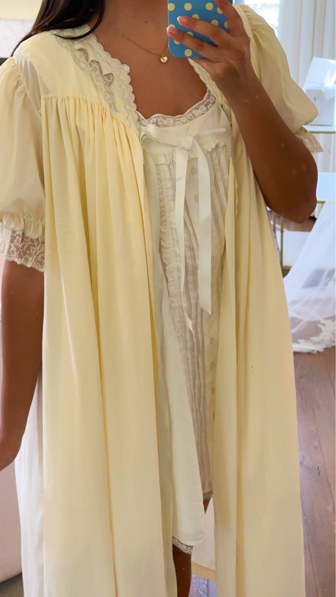 dainty bridal pjs!🌸 what I wore on my wedding day 🥹

size S in the dress- stay true to size or size down if in between
robe is vintage from EBay!

#LTKgrwm #LTKootd