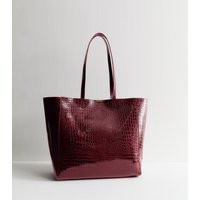 Burgundy Faux Patent Leather Crocodile Effect Tote Vegan New Look | New Look (UK)