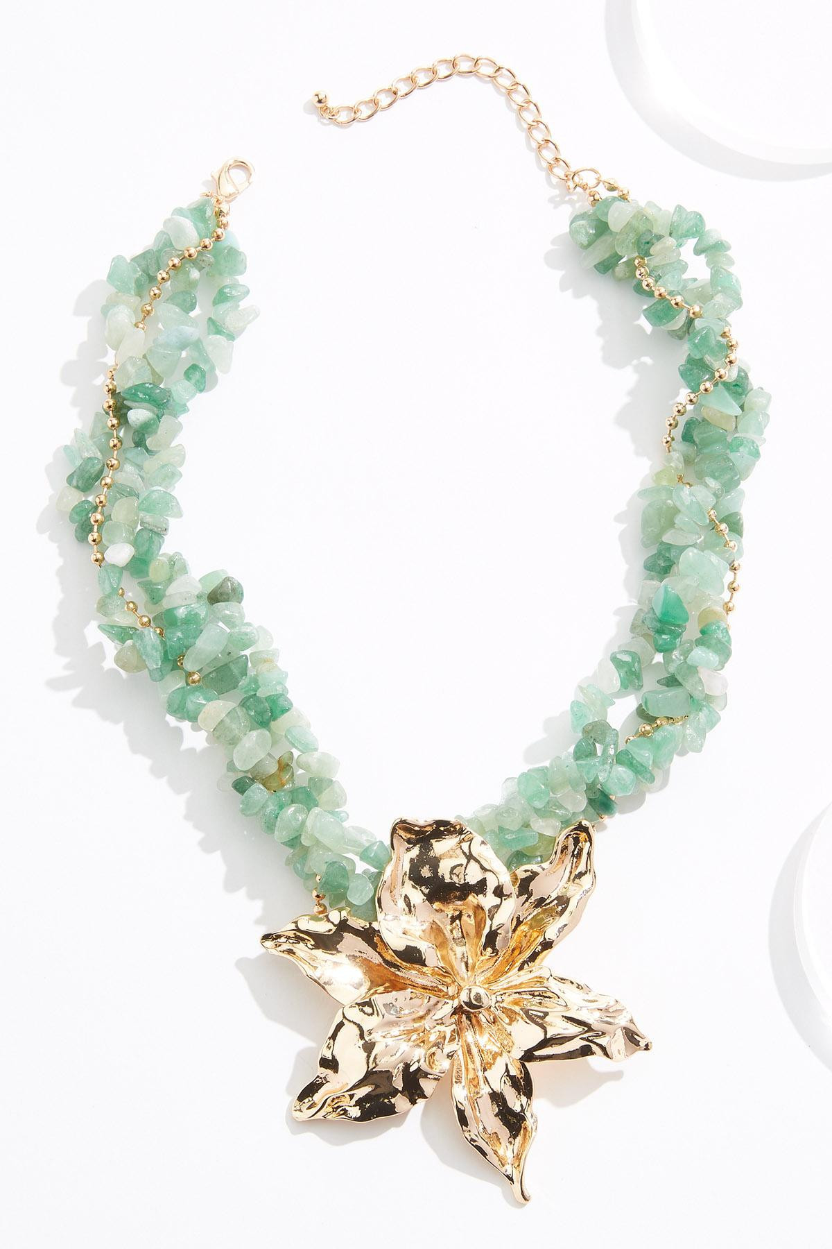 Semi Precious Beaded Statement Floral Necklace - Blue | Cato Fashions