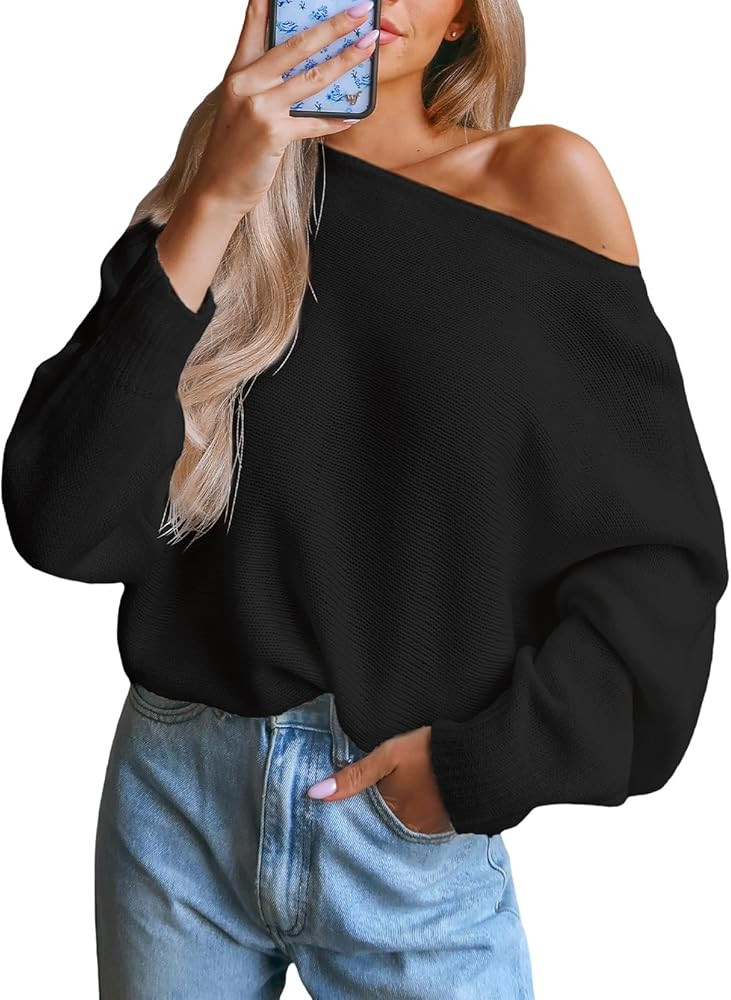 CUPSHE Womens Off The Shoulder Sweaters Long Sleeve Lightweight Knit Casual Pullover Sweater Tops | Amazon (US)