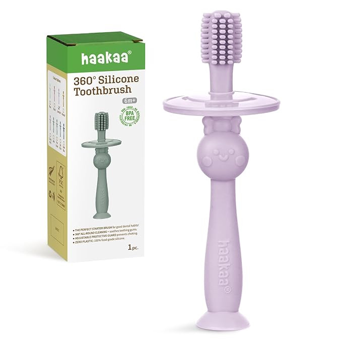 haakaa 360° Baby Toothbrush with Suction Base - Gentle Cleaning for Infant Self-Brushing Trainin... | Amazon (US)